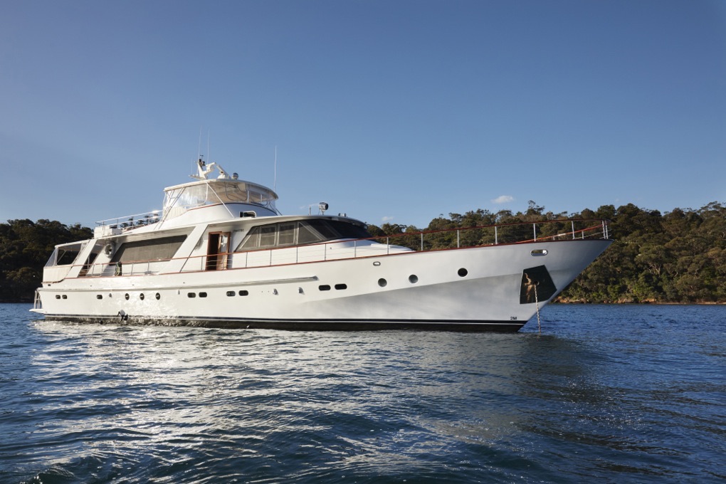 Luxury motor yacht Hiilani for hire on Sydney Harbour, up to 45 guests