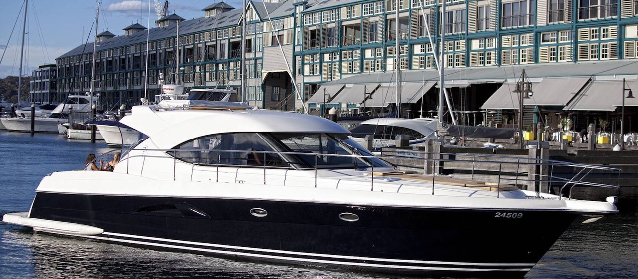 Luxury motor yacht Seaduction for hire on Sydney Harbour, up to 22 guests